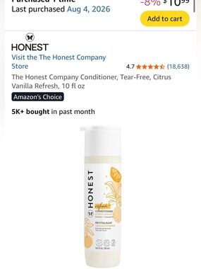 ▫️The Honest Company Citrus Vanilla Conditioner Tear-Free